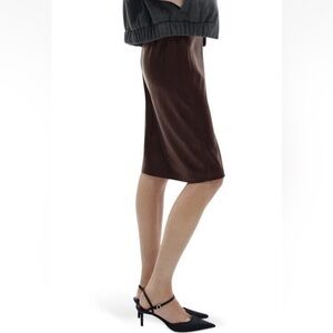 Andrew Marc Brown Faux Leather Suede A-Line Skirt Size Large